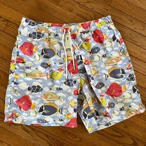 NET Peter Millar Men’s Tropical Fish Print Lined Nylon Swim Trunks Size XXL